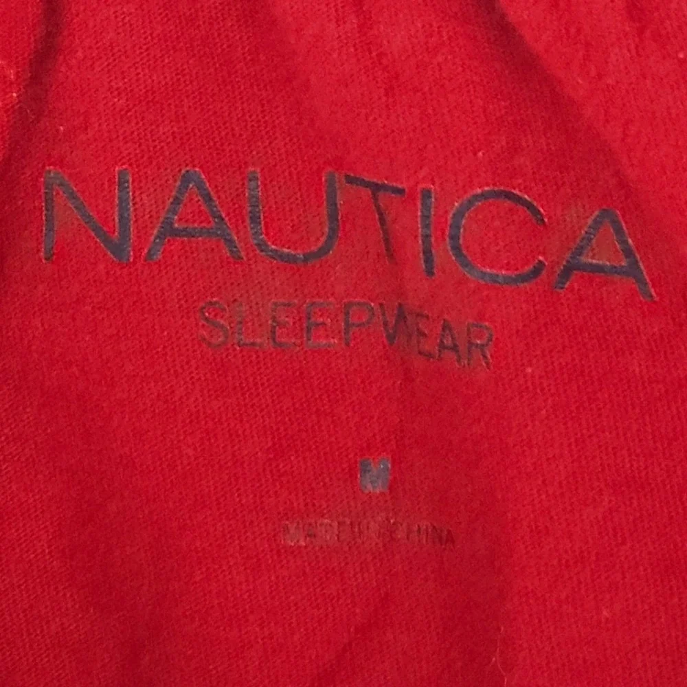 Nautica Men Pajama Pants Medium Red Nautical Flag Print 100% Cotton Lounge Sleep